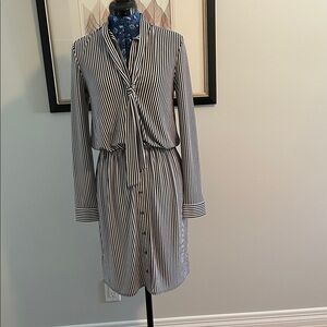 Ann Taylor Black and White Striped Long Sleeve Dress